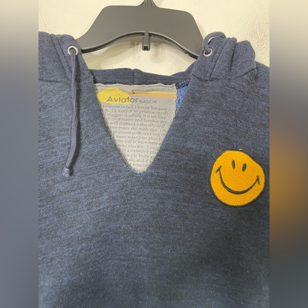 Aviator Nation Smiley Face Split Neck Hoodie Swea… - image 3
